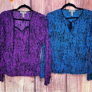 2 I.E. relaxed blue purple black long sleeve lightweight nylon women’s blouse M